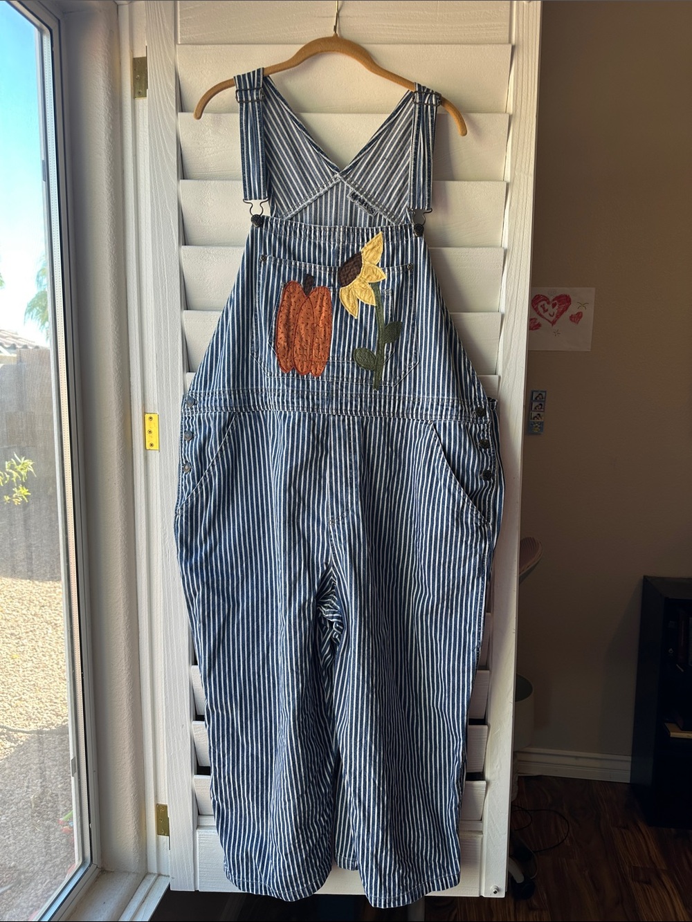 Vintage Pinstripe Autumn Pumpkin Embroidery Overalls 90s Grunge XL